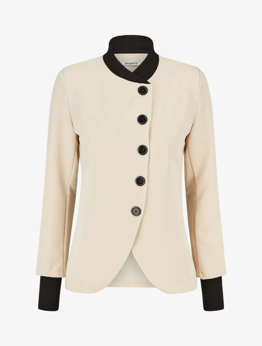 Veste boutonnée à bords côtelés - Beige