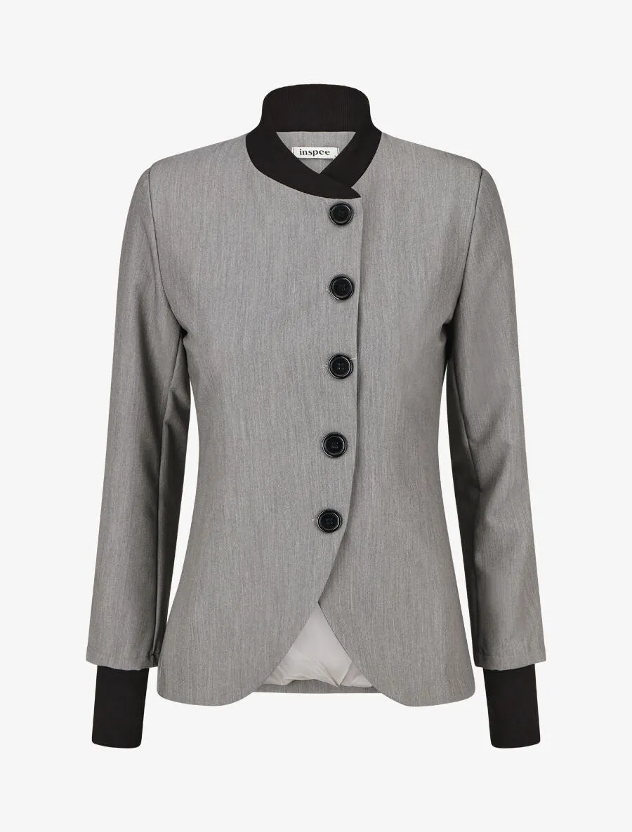 Veste boutonnée à bords côtelés - Gris
