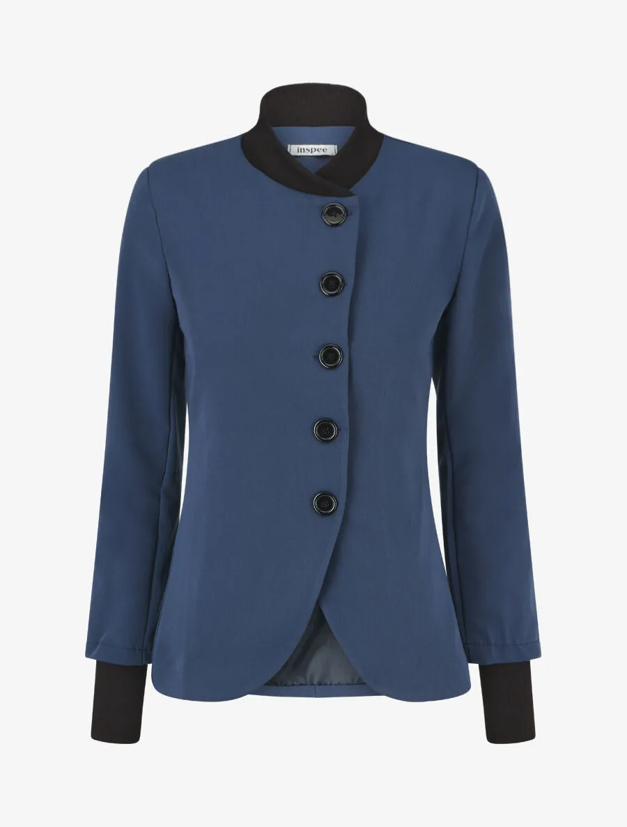 Veste boutonnée à bords côtelés - Marine