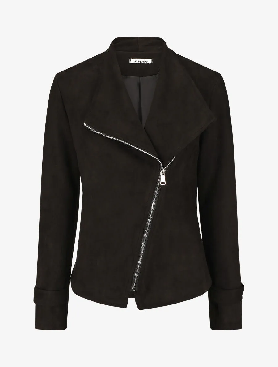Veste en suédine à fermeture zippée - Noir