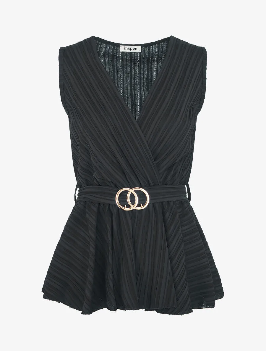 Top uni sans manches à empiècement métal - Noir