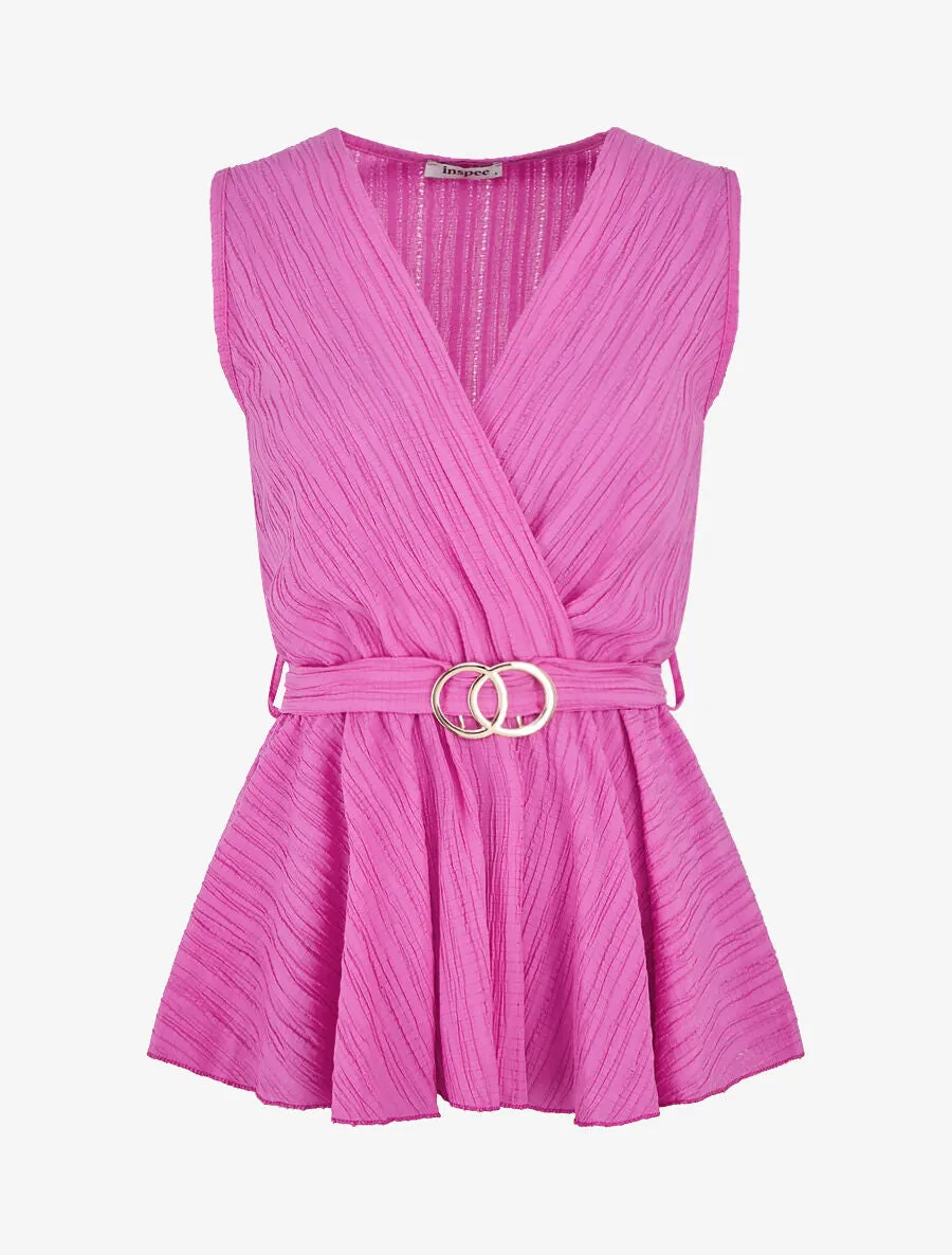 Top uni sans manches à empiècement métal - Magenta