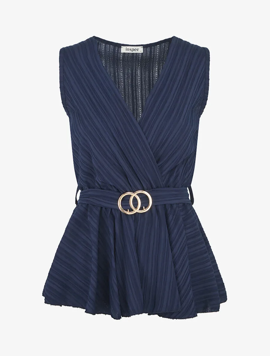 Top uni sans manches à empiècement métal - Marine