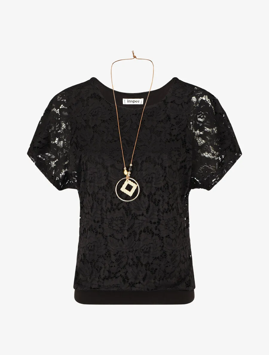 Top uni en broderies - Noir