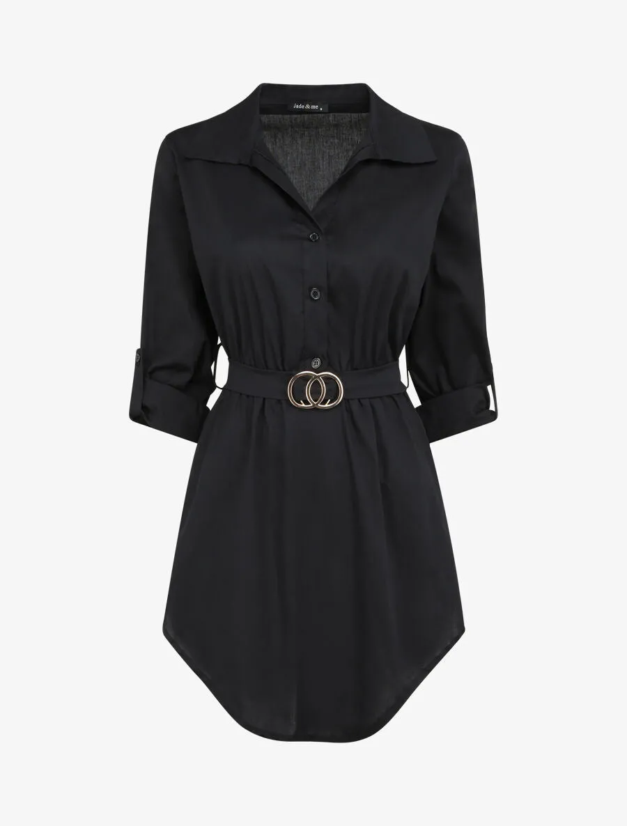 Tunique empire unie à manches retroussables - Noir