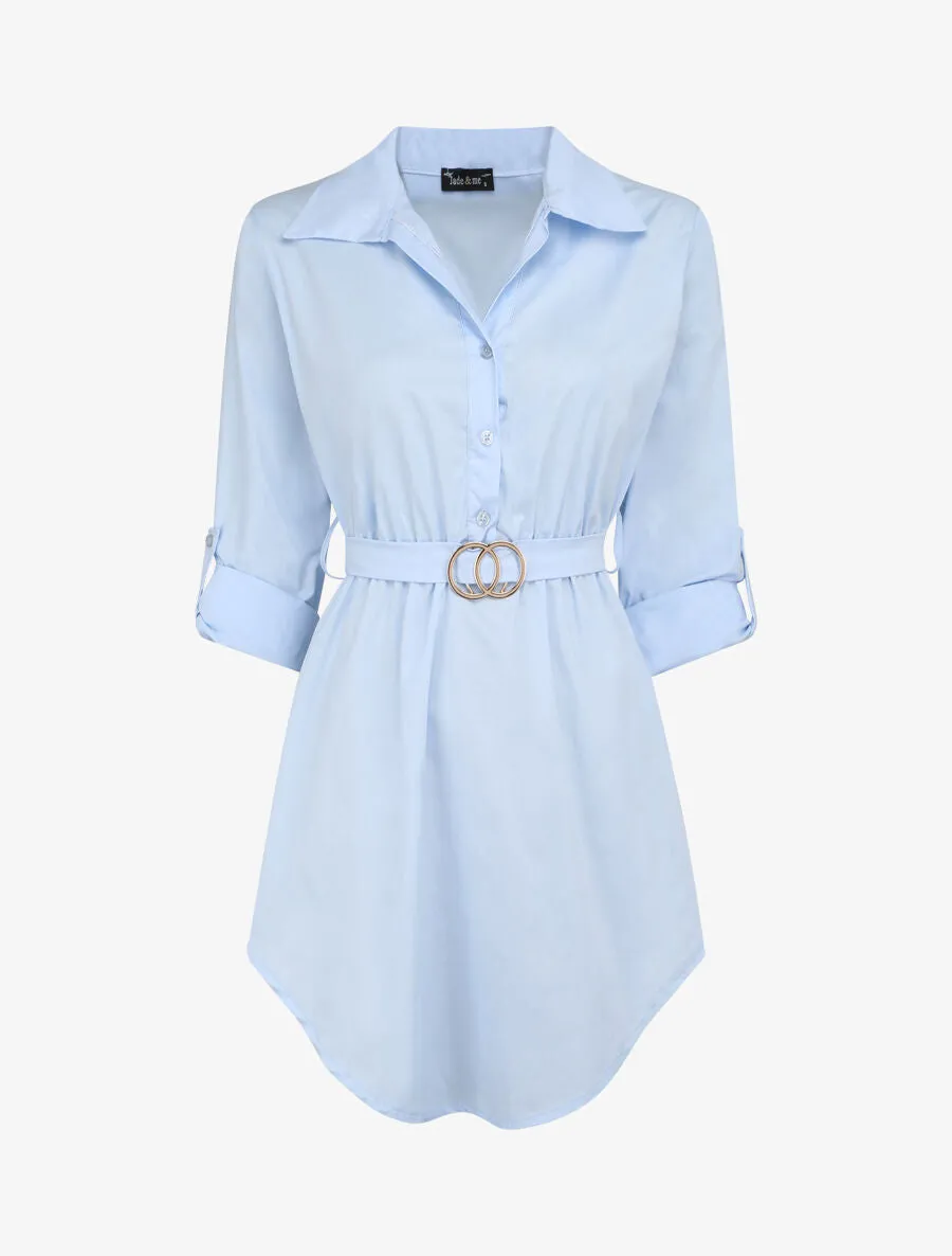 Tunique empire unie à manches retroussables - Bleu clair