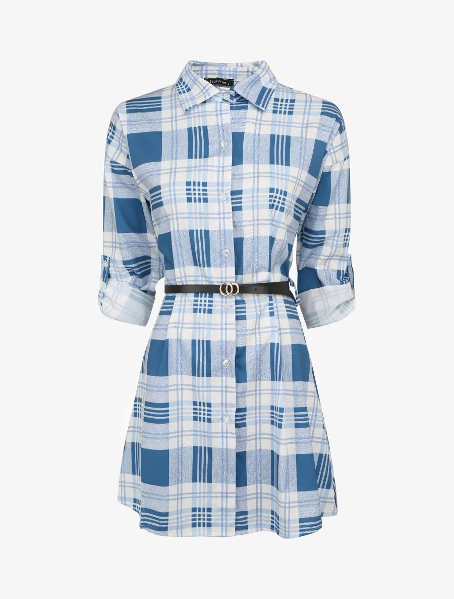 Tunique évasée à carreaux - Bleu canard