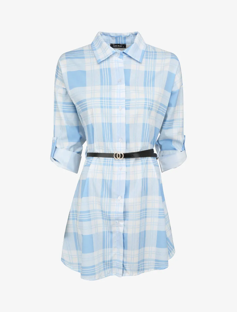 Tunique évasée à carreaux - Bleu ciel