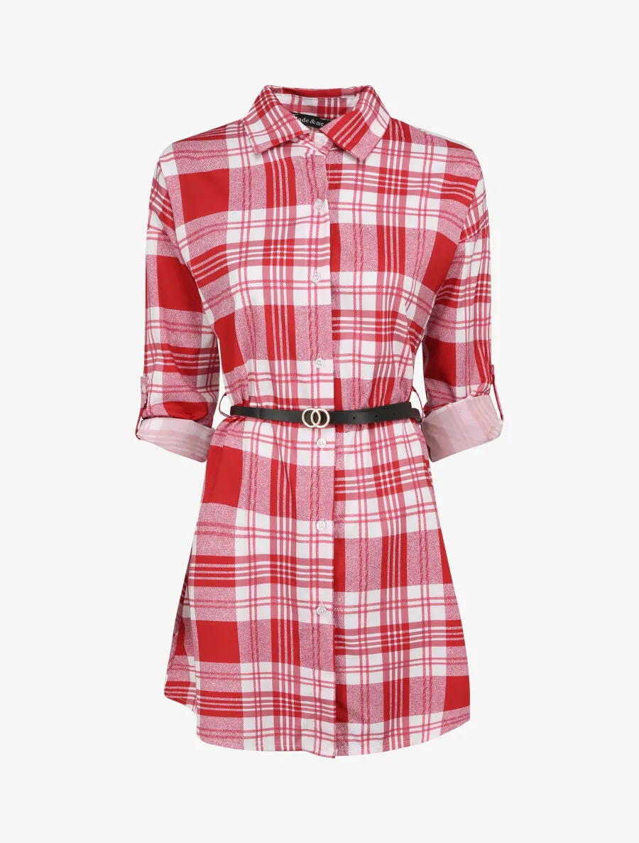 Tunique évasée à carreaux - Rouge