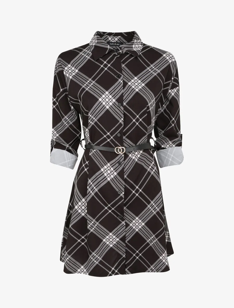 Tunique évasée imprimé carreaux stylisés - Noir