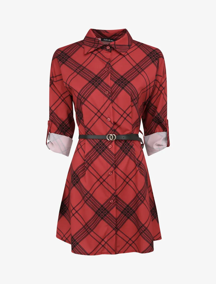 Tunique évasée imprimé carreaux stylisés - Rouge