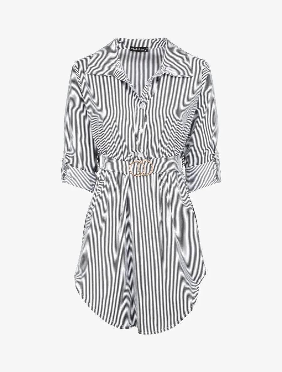 Tunique empire rayée à manches retroussables - Noir