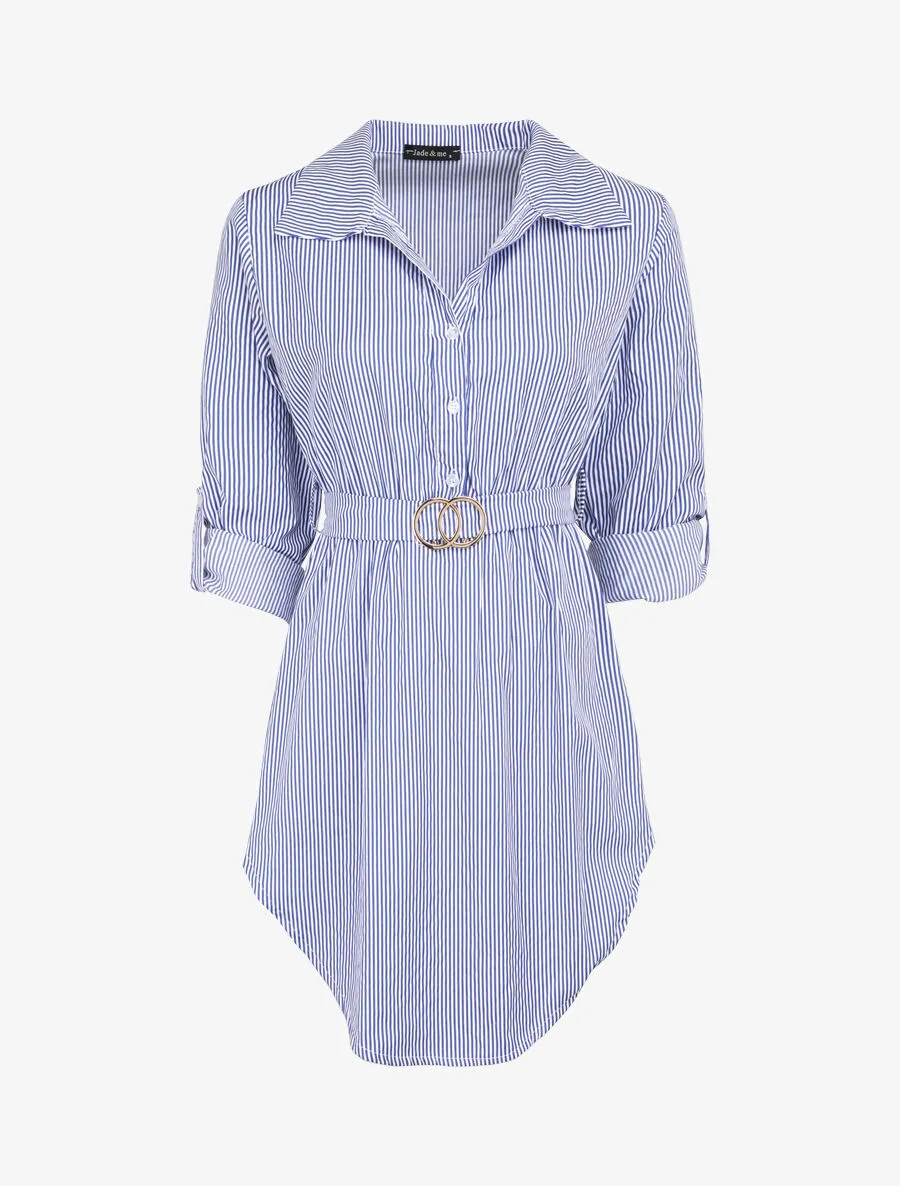 Tunique empire rayée à manches retroussables - Bleu foncé