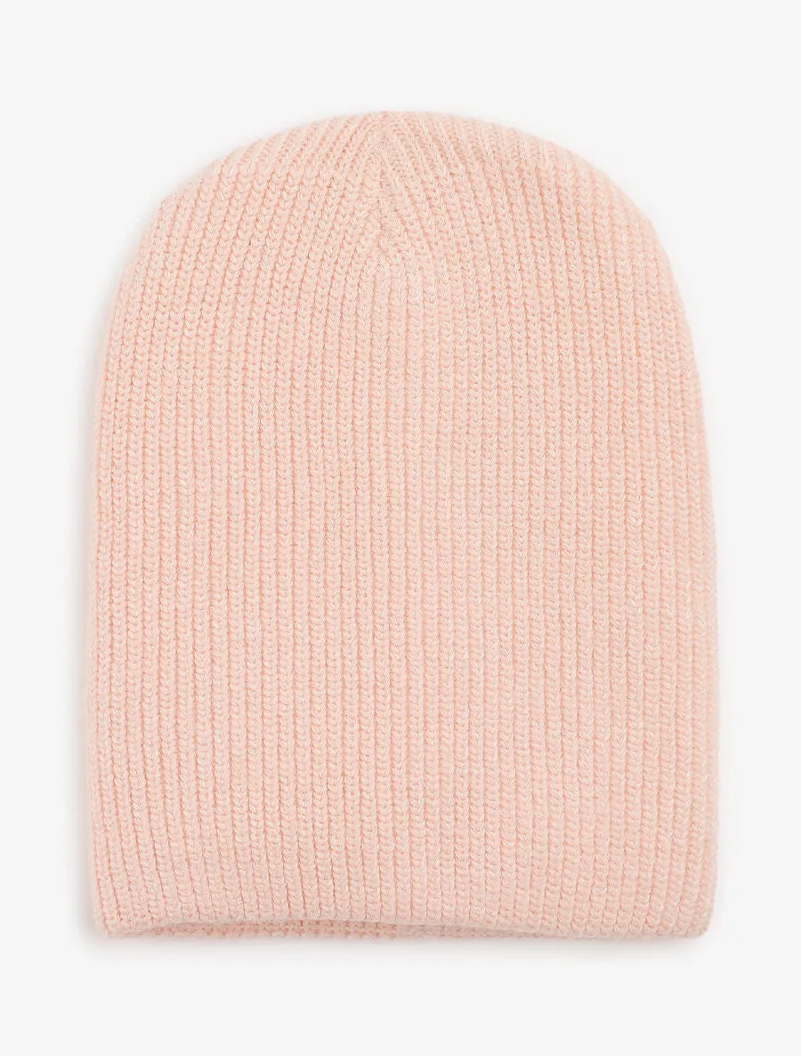 Bonnet uni en maille côtelée - Rose claire