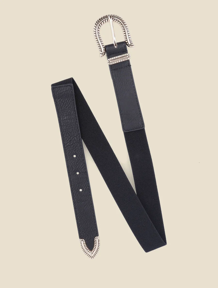 Ceinture bi-matière à boucle classique - Noir