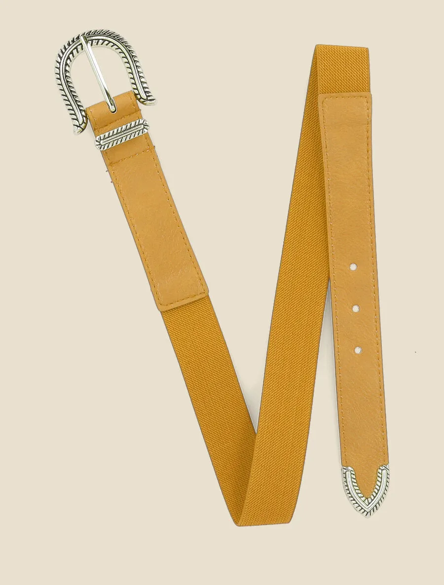 Ceinture bi-matière à boucle classique - Jaune