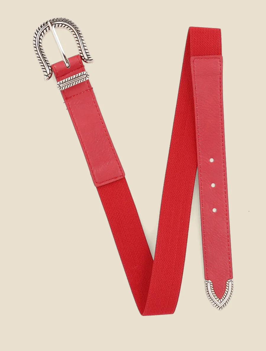 Ceinture bi-matière à boucle classique - Rouge