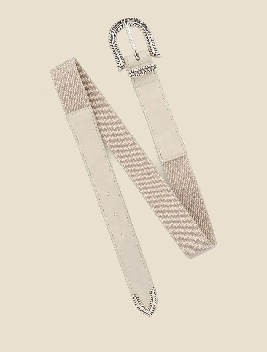 Ceinture bi-matière à boucle classique - Beige