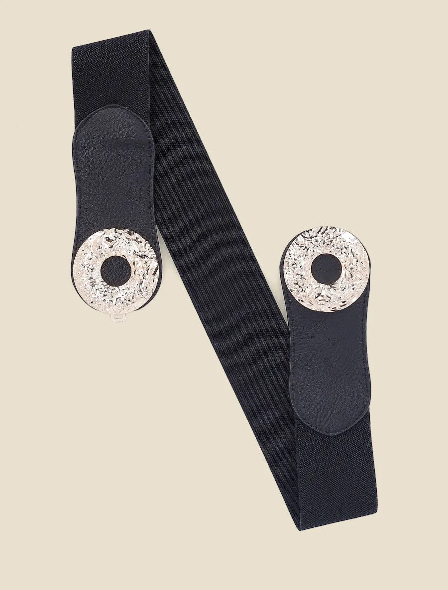 Ceinture élastiquée à double boucles effet froissé - Noir