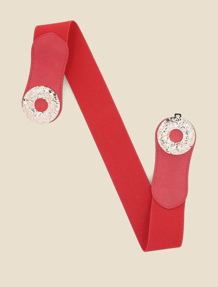 Ceinture élastiquée à double boucles effet froissé - Rouge
