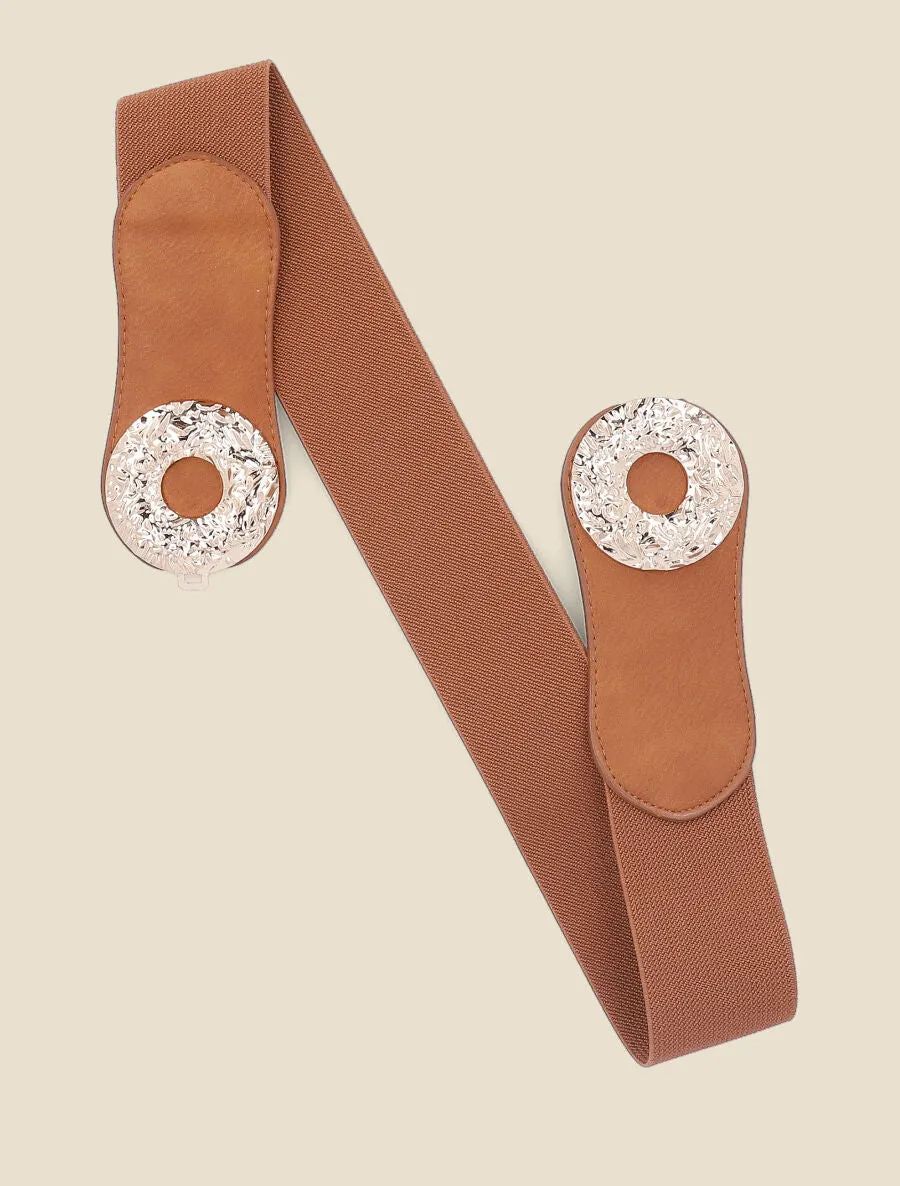 Ceinture élastiquée à double boucles effet froissé - Camel
