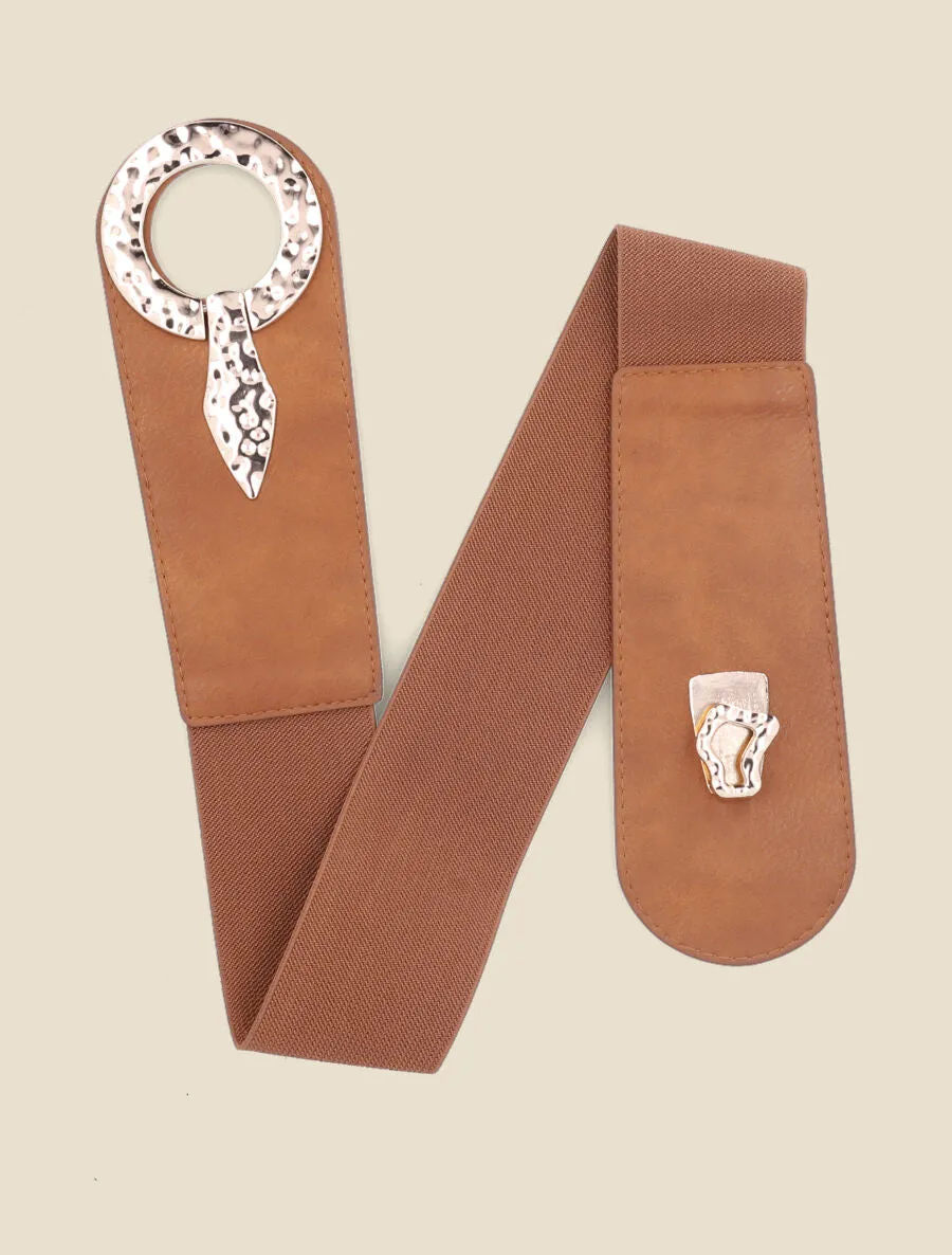 Ceinture élastiquée à boucle à crochet - Camel