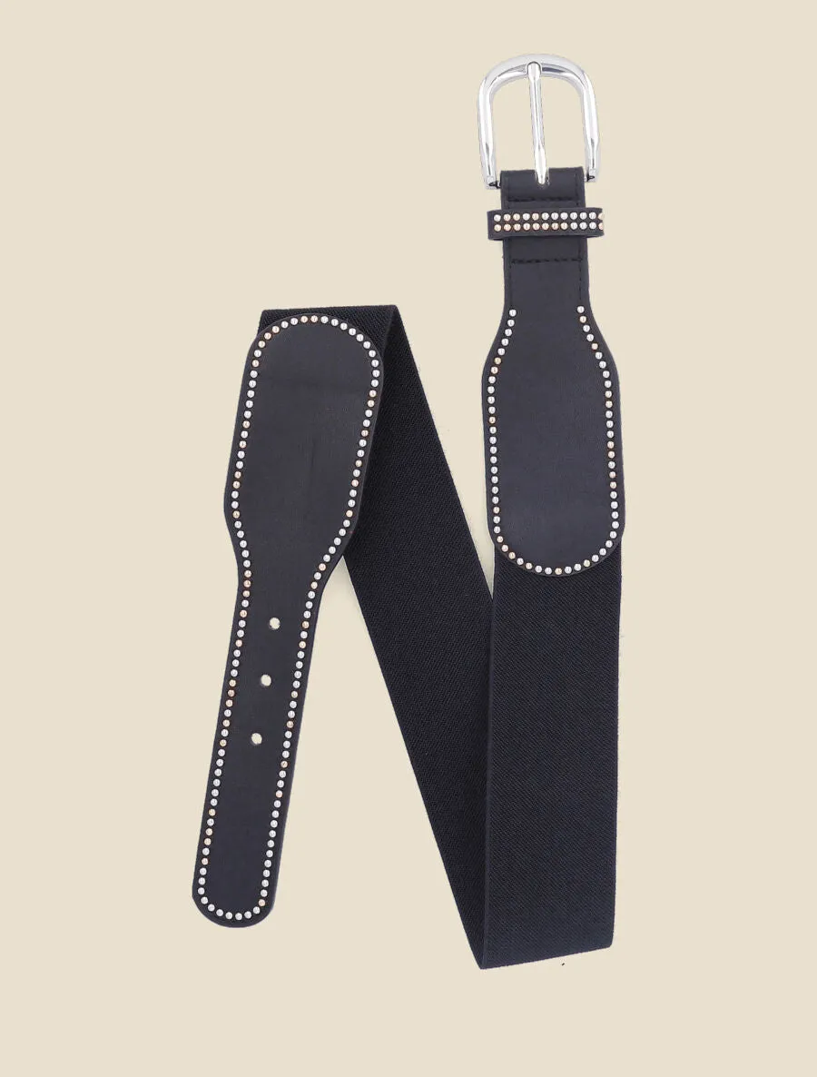 Ceinture bi-matière à détail cloutés - Noir