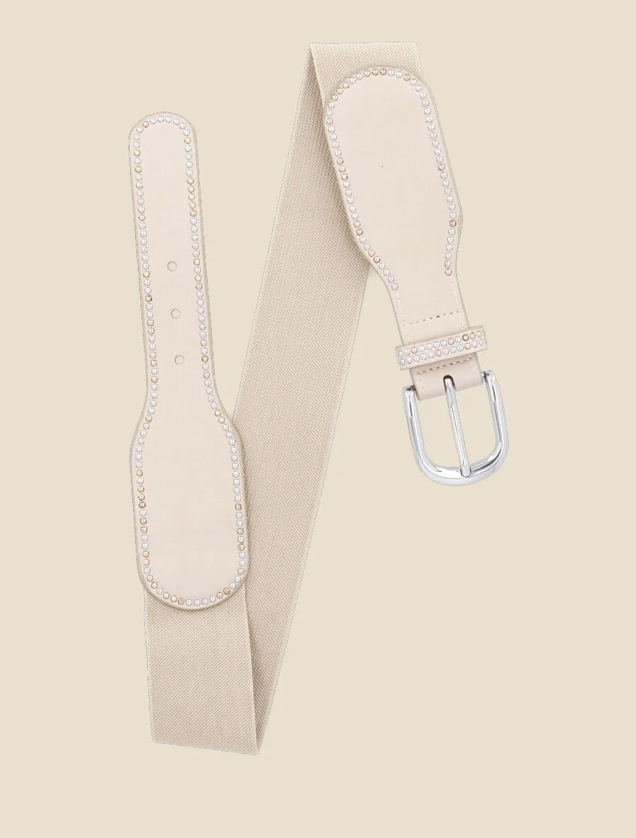 Ceinture bi-matière à détail cloutés - Beige