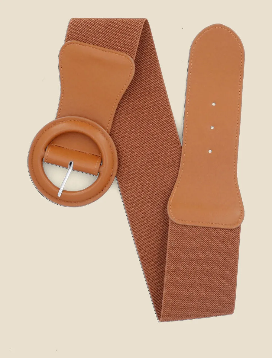 Ceinture bi-matière à boucle ardillon - Camel