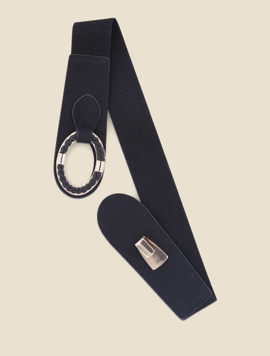 Ceinture bi-matière à boucle tressée - Noir