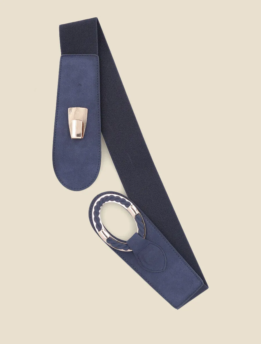 Ceinture bi-matière à boucle tressée - Marine