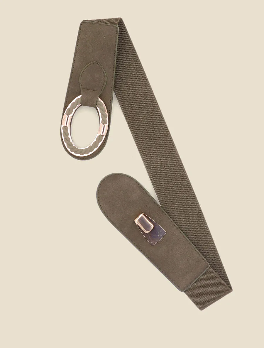 Ceinture bi-matière à boucle tressée - Kaki