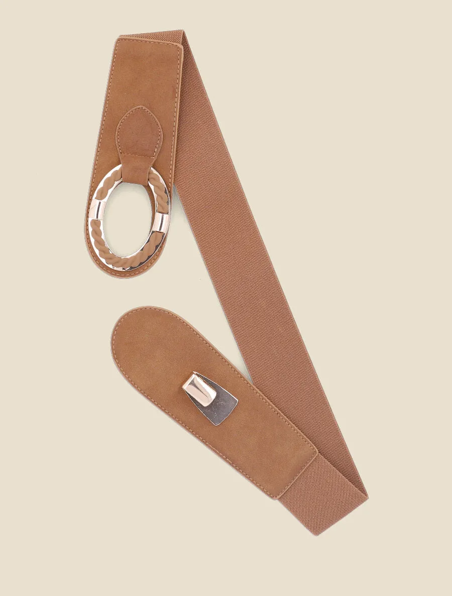 Ceinture bi-matière à boucle tressée - Camel