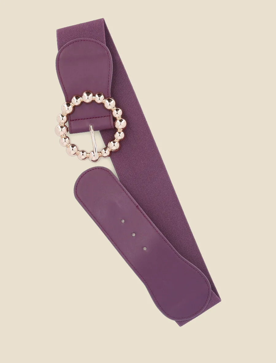 Ceinture élastiquée à boucle ronde à billes - Violet