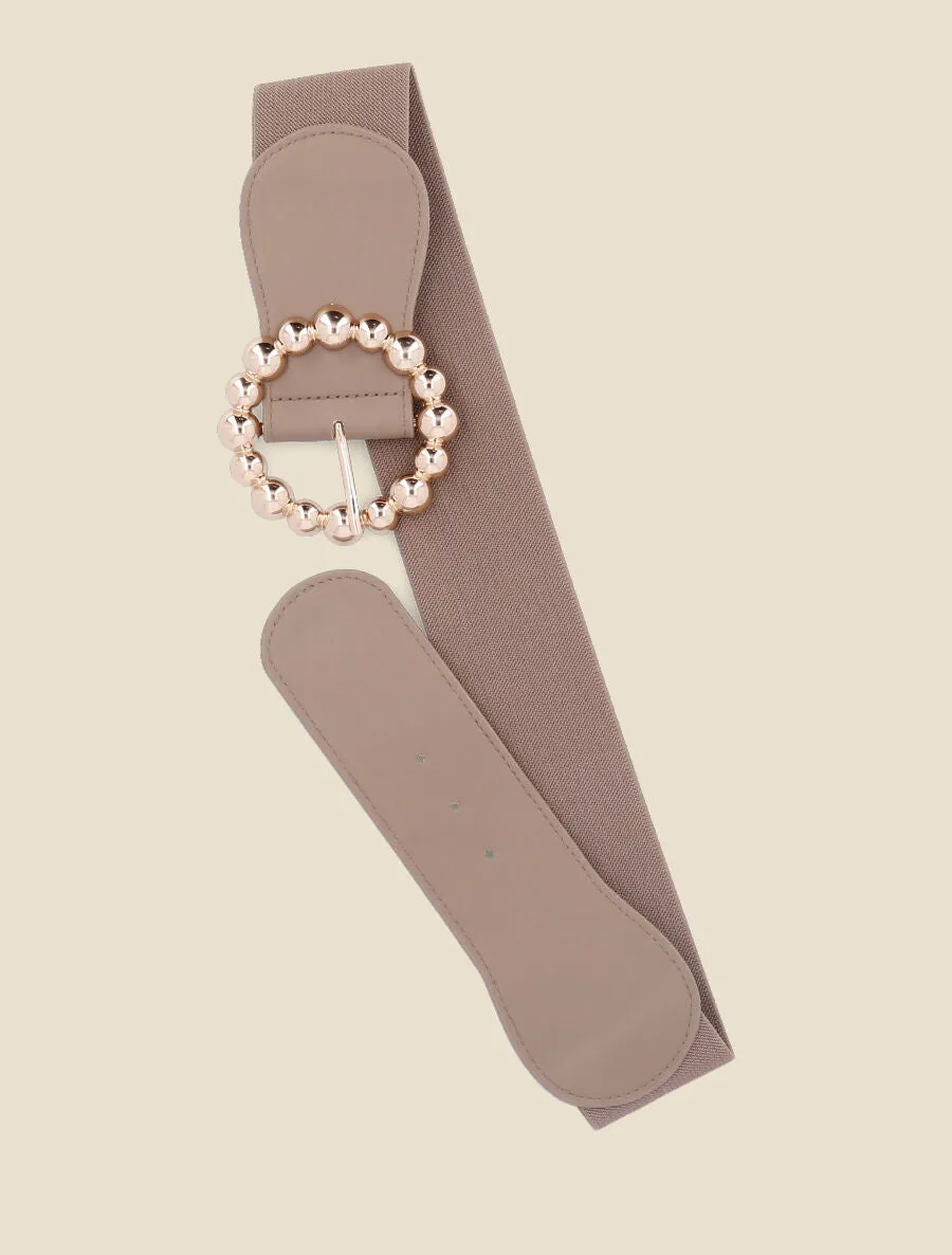 Ceinture élastiquée à boucle ronde à billes - Taupe