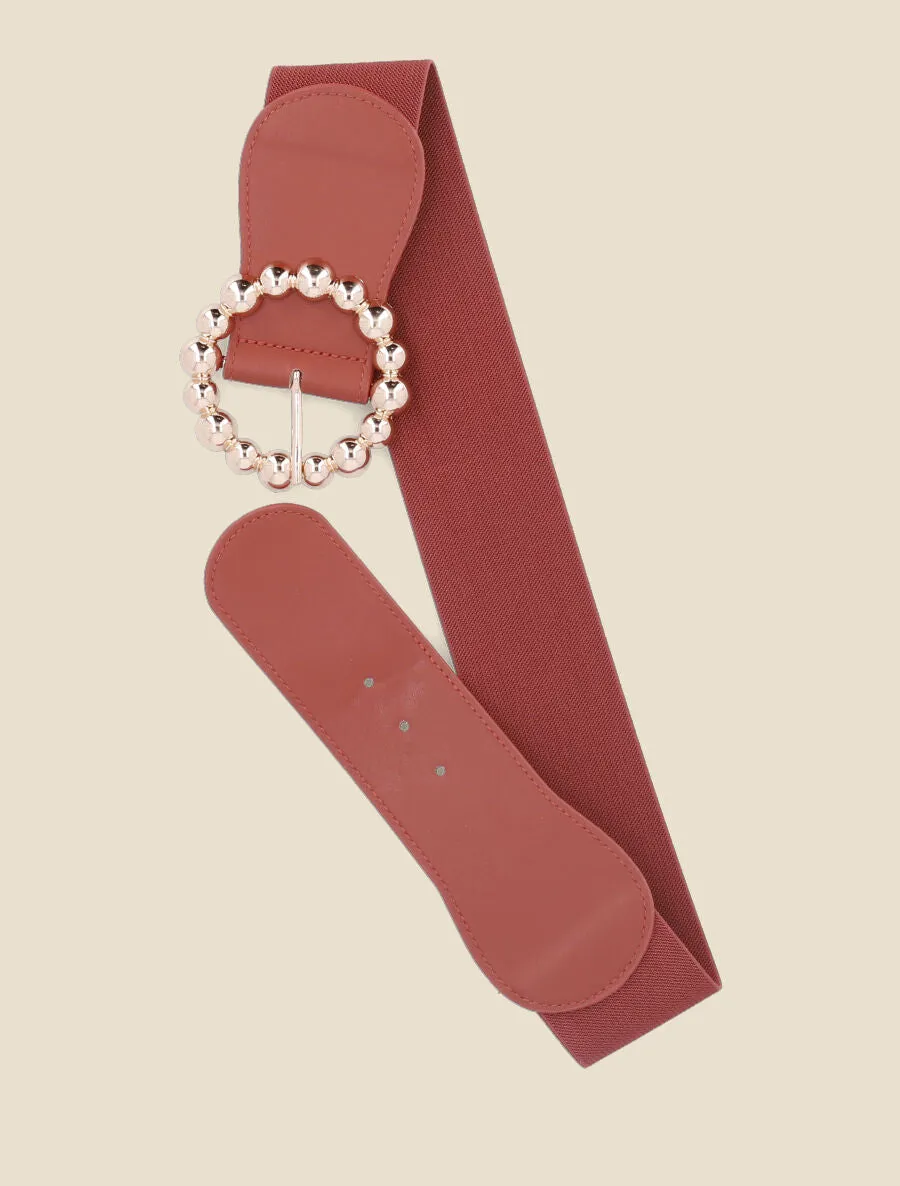 Ceinture élastiquée à boucle ronde à billes - Ocre