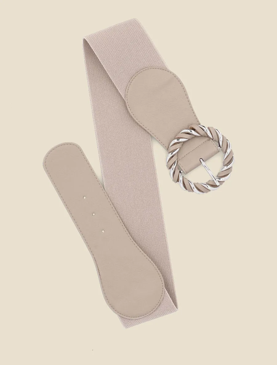 Ceinture élastiquée à boucle ronde effet entrelacé - Beige