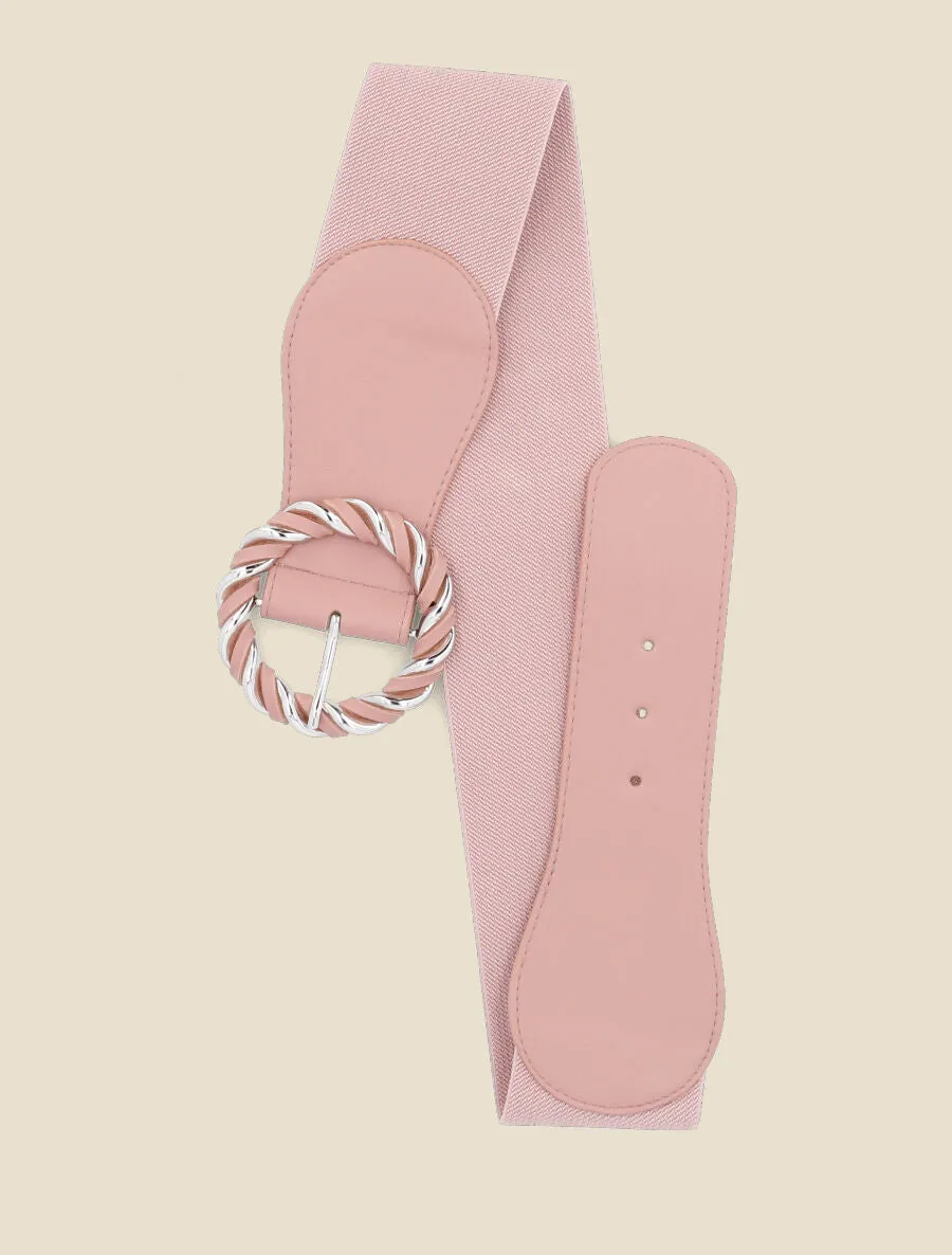 Ceinture élastiquée à boucle ronde effet entrelacé - Rose