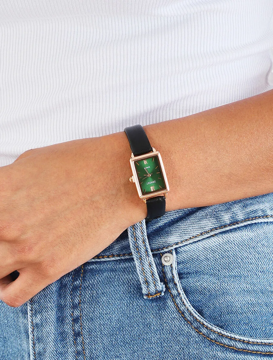 Montre carrée à bracelet en simili - Noir