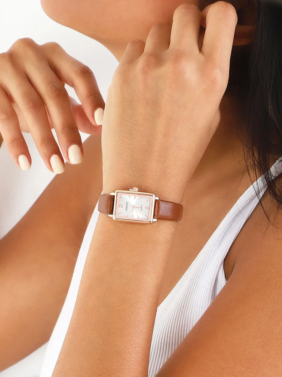 Montre carrée à bracelet en simili - Camel