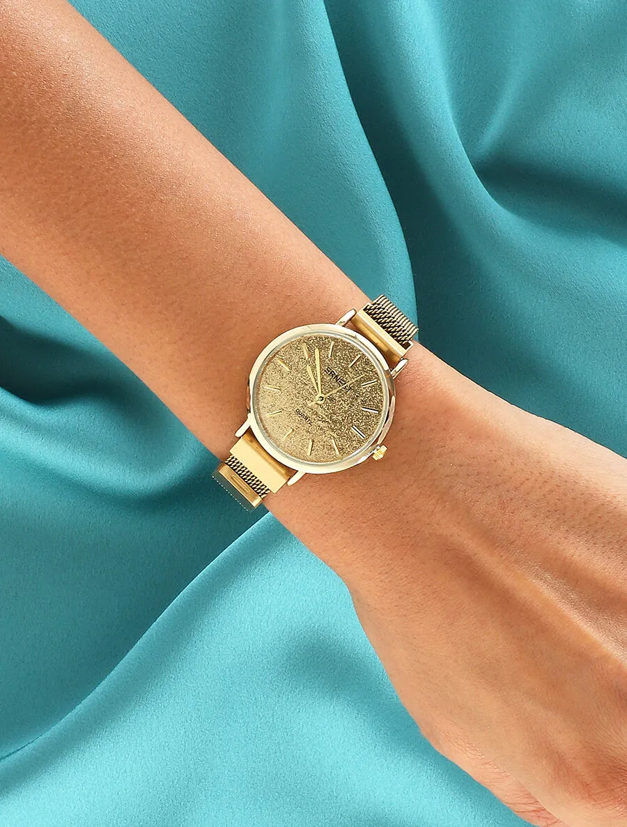 Montre métallique ronde à paillettes - Or