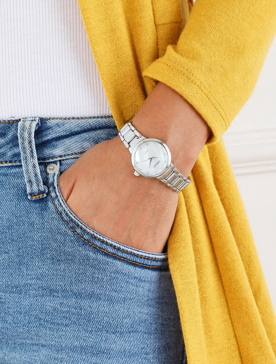 Montre métallique à cadran nacré - Argent