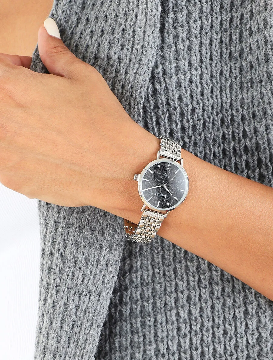 Montre métallique à cadran pailleté - Argent