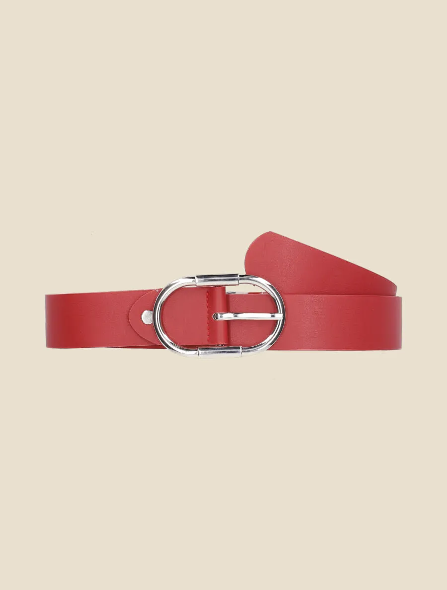 Ceinture en simili à boucle ovale - Rouge