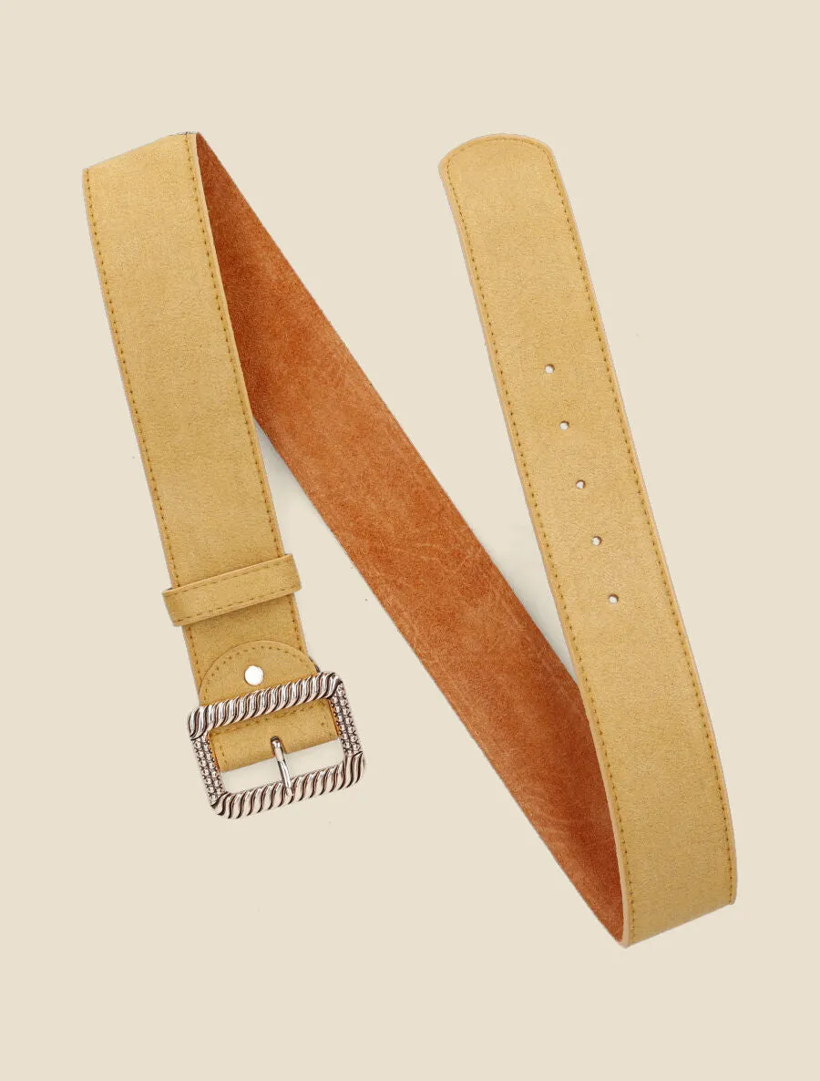 Ceinture en suédine à boucle carrée stylisée - Moutarde