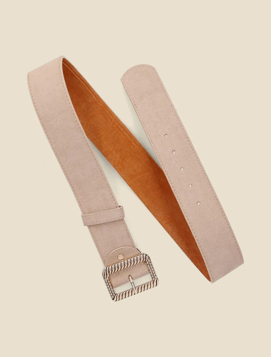 Ceinture en suédine à boucle carrée stylisée - Beige