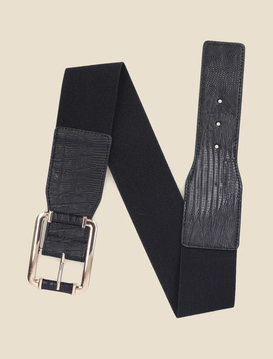 Ceinture effet python à boucle dorée - Noir