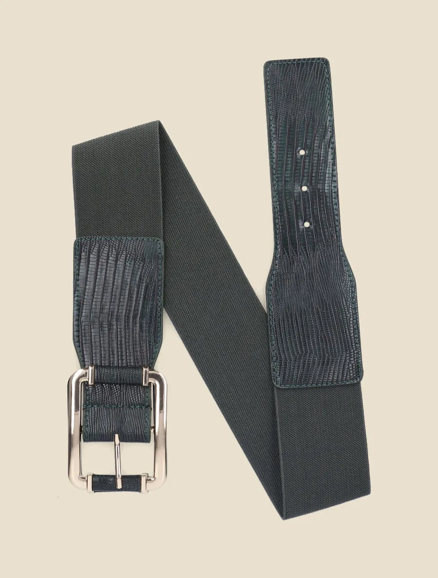 Ceinture effet python à boucle dorée - Vert