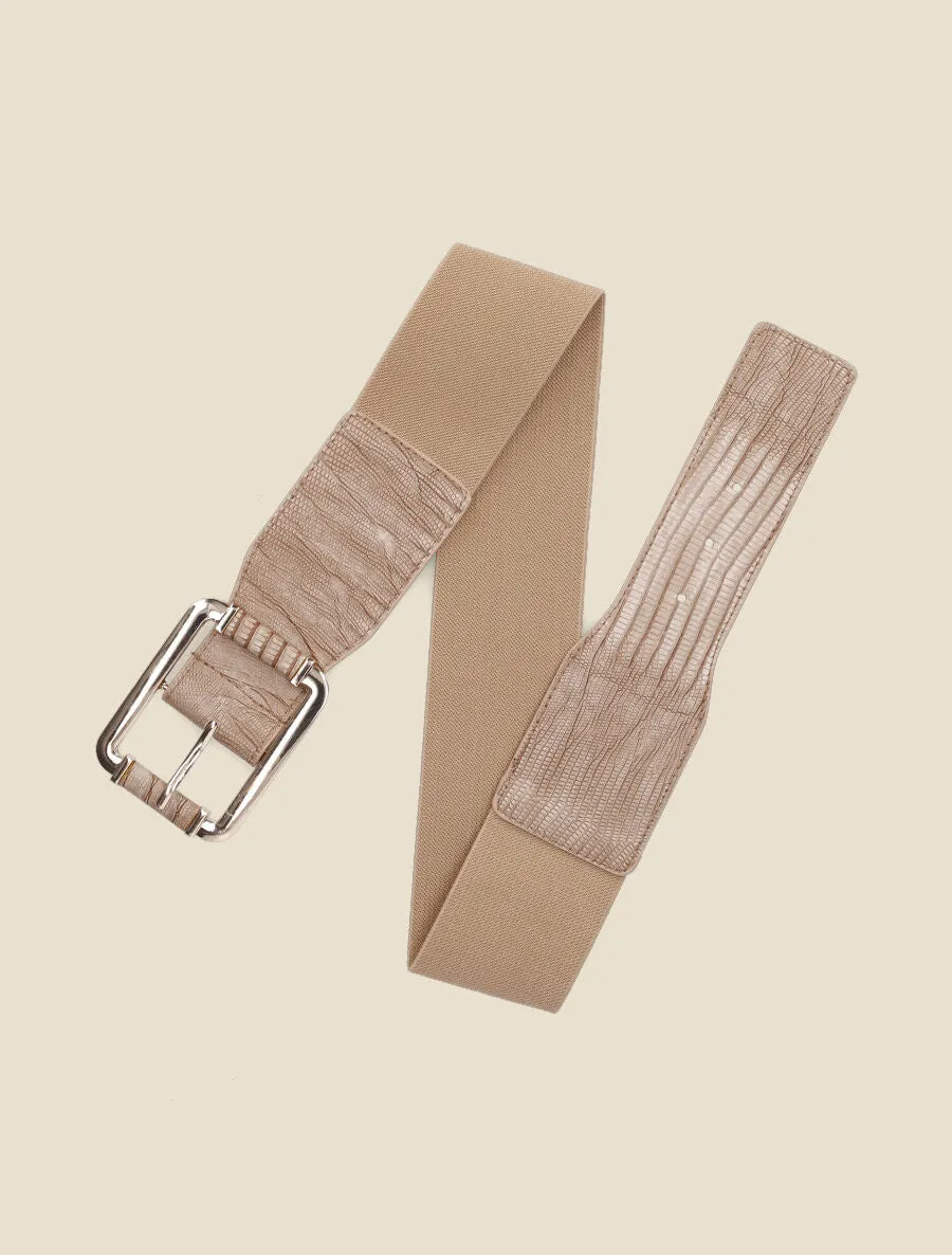 Ceinture effet python à boucle dorée - Beige