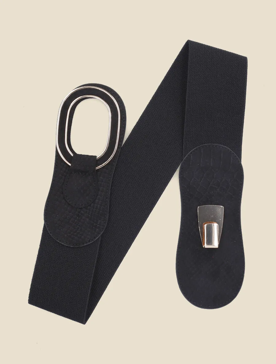 Ceinture effet python à boucle ovale - Noir